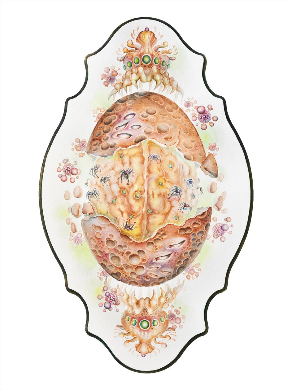 Seek And You Shall Find, 2024 Watercolor on paper + wood panel 20 x 12 x 1 in Available; inquire within