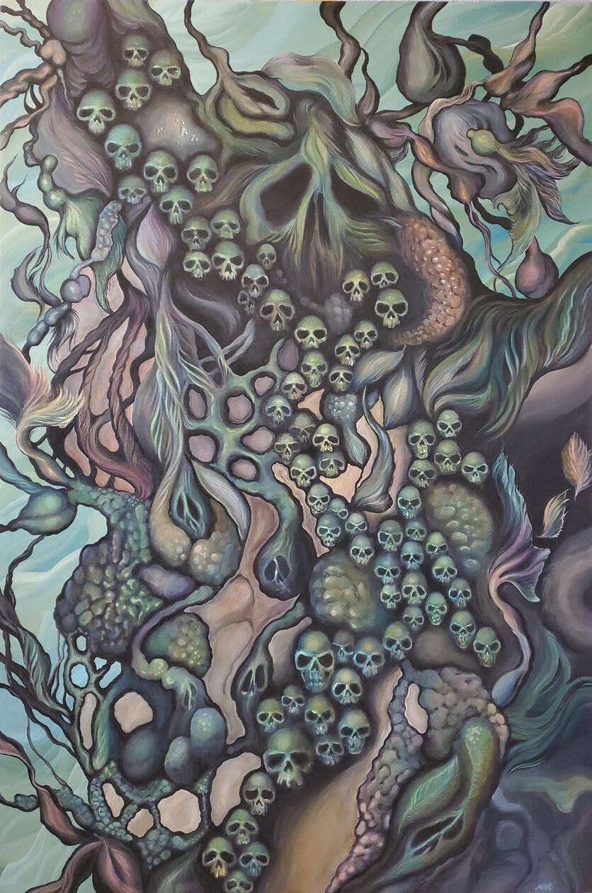 I Know You're There, 2022 Acrylic on cradled wood panel 36 x 24 in Available; inquire within